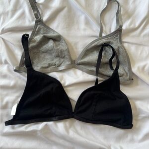 Ribbed Triangle Bralettes in Black and Gray - Soft Stretch Support